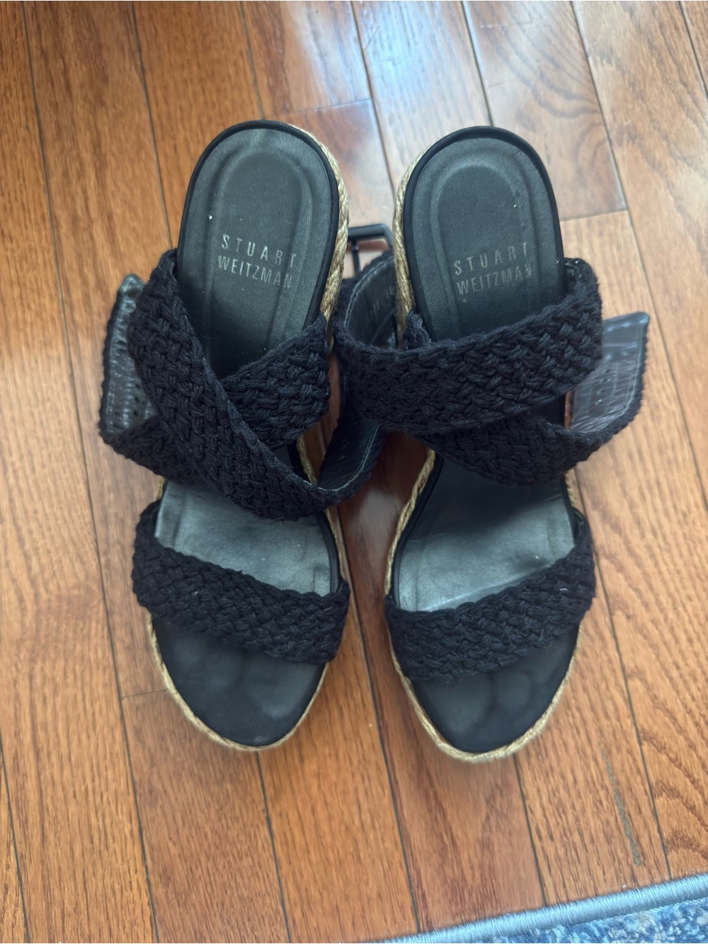 Stuart Weitzman Black Braided Wedge Sandals